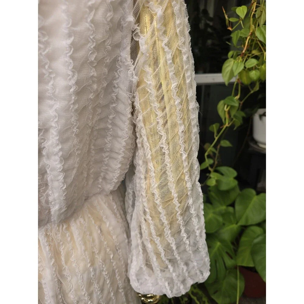 Vintage Recollections Lace Prairie Dress White Cottagecore Victorian L - Picture 9 of 15